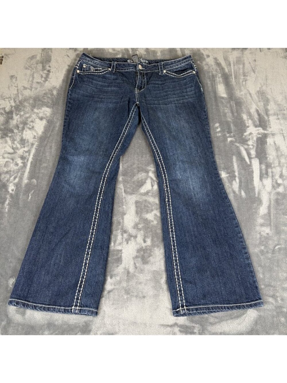 Paisley Sky Jeans Womens 14 Bootcut Thick Stitch Embroidered Denim Blue Jeans